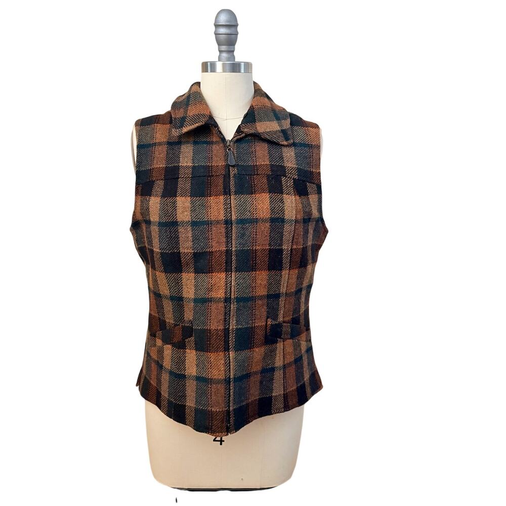Harold's Brown and Black Plaid Zip-Front Vest